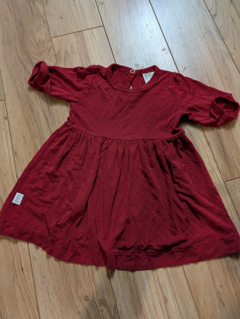 Paty Inc. Red Bamboo Mid-Sleeve Empire Waist Dress 12M - Made in USA